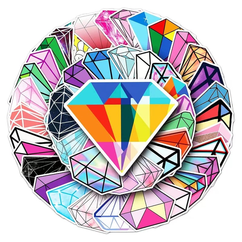 Diamond Stickers 50 Pcs Diamond Waterproof Vinyl Decals for Water Bottles Bicycle Laptop Refrigerator Luggage Computer Mobile Phone Skateboard Bike Dcor