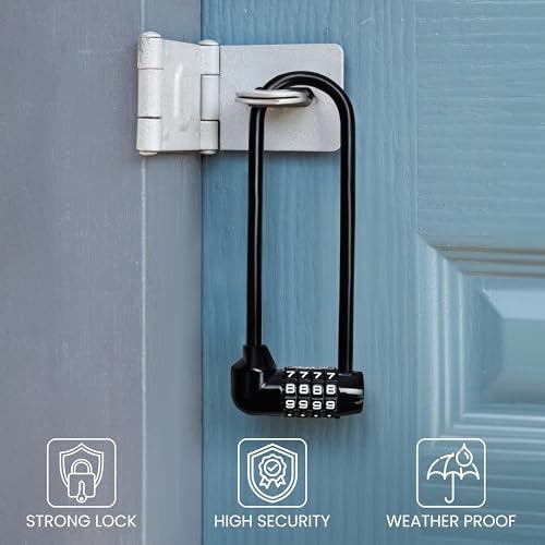 Kurtzy Combination Long Shackle Padlock - Long Gate Lock for Outdoor Fence/Gate with Resettable Code - Weatherproof Padlock for Door, Bicycles & Sheds - Image 2