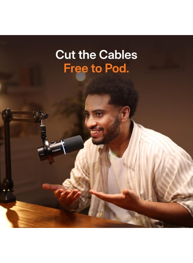 ماونو ميكروفون Maono PD200WT Hybrid Wireless Podcast للكمبيوتر – ميكروفون ديناميكي XLR وUSB مع اتصال لاسلكي، حامل مكتبي وتقليل الضوضاء للبث والبودكاست - Image 2