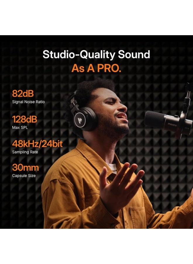 ماونو ميكروفون Maono PD200WT Hybrid Wireless Podcast للكمبيوتر – ميكروفون ديناميكي XLR وUSB مع اتصال لاسلكي، حامل مكتبي وتقليل الضوضاء للبث والبودكاست - Image 4