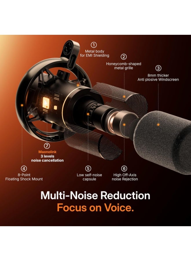 ماونو ميكروفون Maono PD200WT Hybrid Wireless Podcast للكمبيوتر – ميكروفون ديناميكي XLR وUSB مع اتصال لاسلكي، حامل مكتبي وتقليل الضوضاء للبث والبودكاست - Image 5