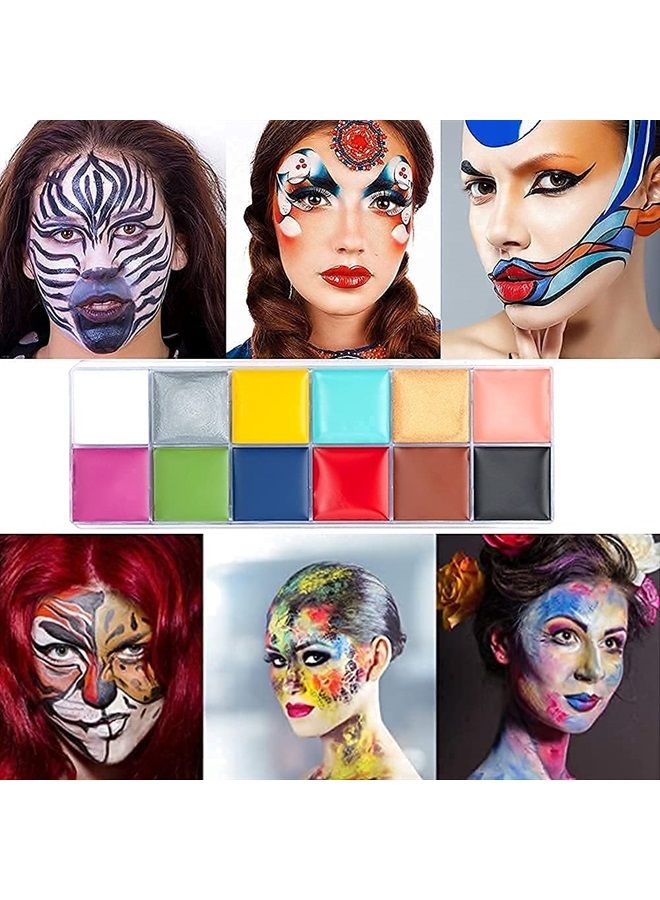 VERONNI SFX Makeup kit 12 Colors Face Body Paint Oil（96g）Halloween Makeup with Special Effects Wound Scar Wax, Fake Scab Blood, Spatula, 10 Brushes,1 Stipple Sponge (02) - Image 2