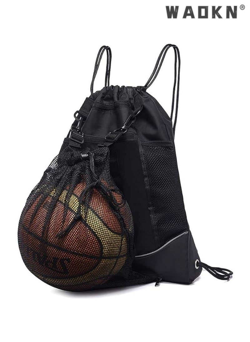 WAOKN Basketball Backpack, Drawstring Soccer Bag for Boys, Foldable Soccer Backpack with Detachable Mesh Ball Bag, Gym Bag for Basketball, Soccer, Volleyball and Baseball - Image 1