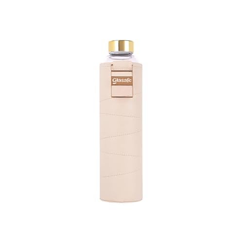 GLASAFE 750ml Borosilicate Glass Water Bottle w/t Vegan Leather Sleeve |Wide Mouth Spill-Proof Cap |Reusable BPA-Free Eco-Friendly Glass Bottle for Office,Home,Gym,Travel |Aesthetic Design(Bare Beige) - Image 1