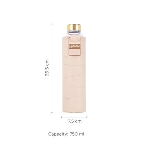 GLASAFE 750ml Borosilicate Glass Water Bottle w/t Vegan Leather Sleeve |Wide Mouth Spill-Proof Cap |Reusable BPA-Free Eco-Friendly Glass Bottle for Office,Home,Gym,Travel |Aesthetic Design(Bare Beige) - Image 2