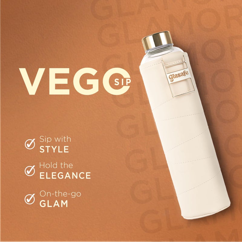 GLASAFE 750ml Borosilicate Glass Water Bottle w/t Vegan Leather Sleeve |Wide Mouth Spill-Proof Cap |Reusable BPA-Free Eco-Friendly Glass Bottle for Office,Home,Gym,Travel |Aesthetic Design(Bare Beige) - Image 4