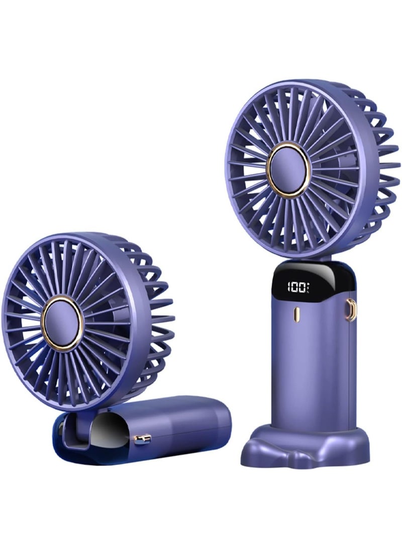 Portable handheld fan, mini USB rechargeable fan with digital display, small personal pocket fan with 5 speeds, foldable desk fan with cord and base for home, travel and outdoor use - Image 1