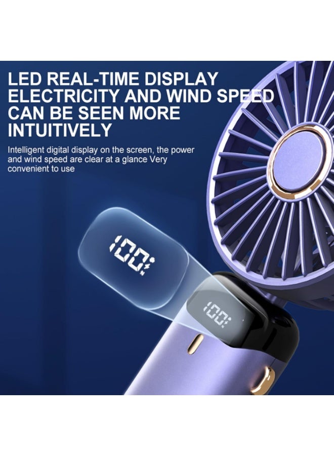 Portable handheld fan, mini USB rechargeable fan with digital display, small personal pocket fan with 5 speeds, foldable desk fan with cord and base for home, travel and outdoor use - Image 3