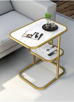 Occuwzz White and Gold C Shaped End Table for Couch 3-Tier Side Table with Storage Shelf Small Spaces Round Corner End Table  - Image 1