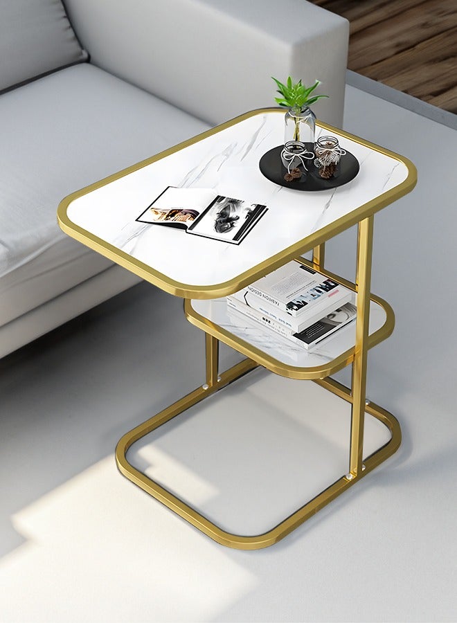 Occuwzz White and Gold C Shaped End Table for Couch 3-Tier Side Table with Storage Shelf Small Spaces Round Corner End Table - Image 1