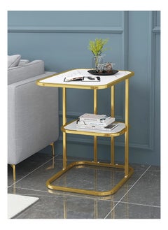Occuwzz White and Gold C Shaped End Table for Couch 3-Tier Side Table with Storage Shelf Small Spaces Round Corner End Table  - Image 5