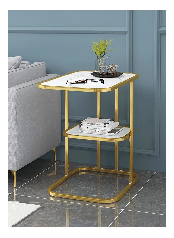 Occuwzz White and Gold C Shaped End Table for Couch 3-Tier Side Table with Storage Shelf Small Spaces Round Corner End Table - Image 5