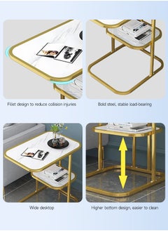 Occuwzz White and Gold C Shaped End Table for Couch 3-Tier Side Table with Storage Shelf Small Spaces Round Corner End Table  - Image 2