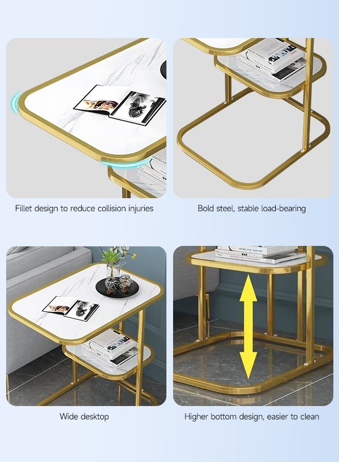 Occuwzz White and Gold C Shaped End Table for Couch 3-Tier Side Table with Storage Shelf Small Spaces Round Corner End Table - Image 2