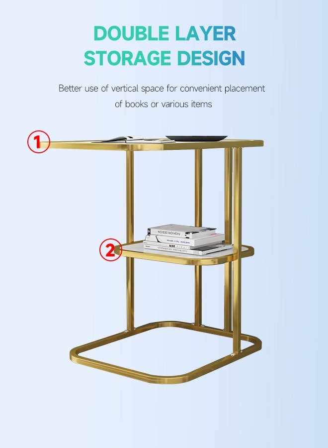 Occuwzz White and Gold C Shaped End Table for Couch 3-Tier Side Table with Storage Shelf Small Spaces Round Corner End Table - Image 4
