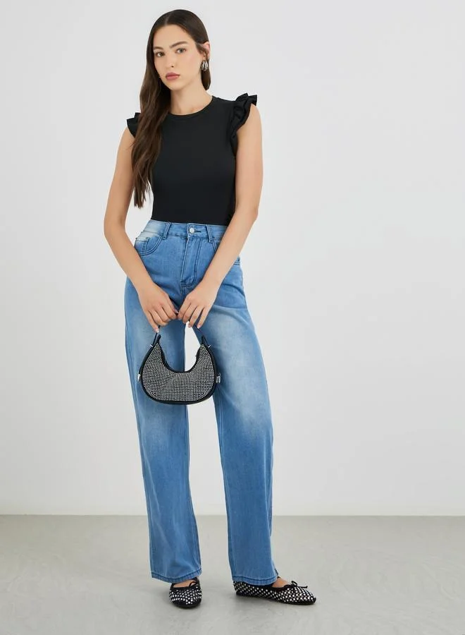 Take Two Take Two Ruffled Sleeve Round Neck T-Shirt