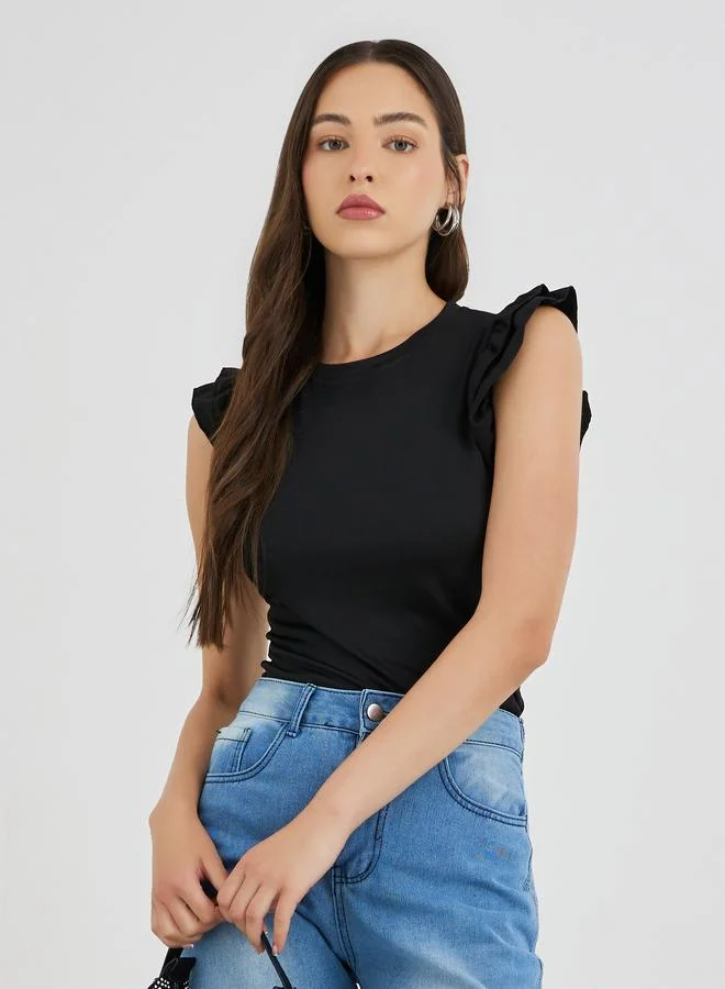 Take Two Take Two Ruffled Sleeve Round Neck T-Shirt