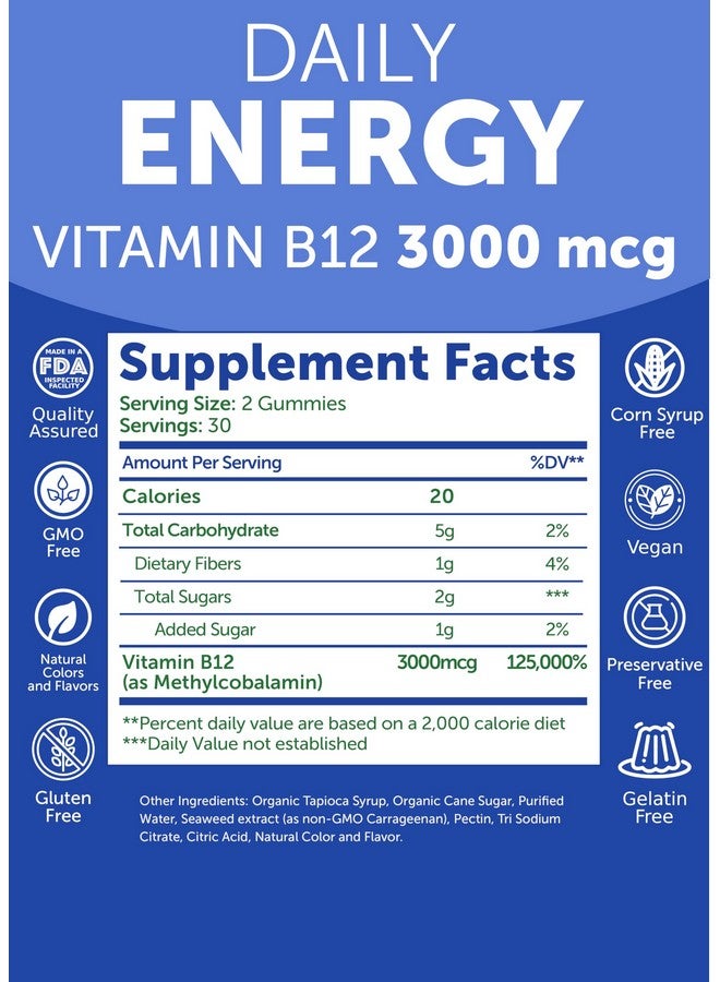 Lunakai Energy Gummies - USA Made Natural Energy Supplements - Vegan Vitamin B12 Gummies for Women & Men - Delicious Methyl B12 3000 mcg, 60ct - Image 5