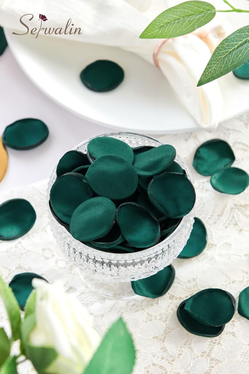 Serwalin 300Pcs Silk Rose Petals Flower Petals for Christmas Weddings Proposal Dark Green Petals Flower Girl Petals Aisle Flower Girl Basket Runner Bridal Shower Table Decor - Image 5