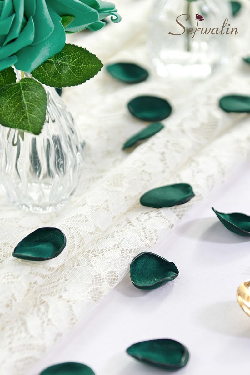 Serwalin 300Pcs Silk Rose Petals Flower Petals for Christmas Weddings Proposal Dark Green Petals Flower Girl Petals Aisle Flower Girl Basket Runner Bridal Shower Table Decor - Image 4
