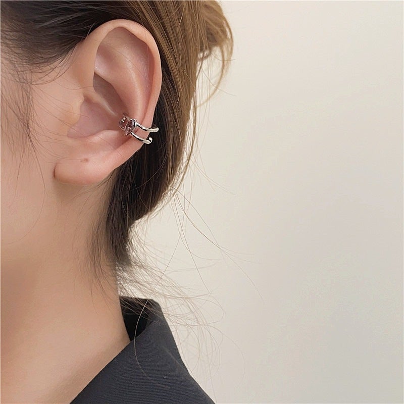 Elegant Long Pearl Ear Cuff Clips for Women C275 purple diamond