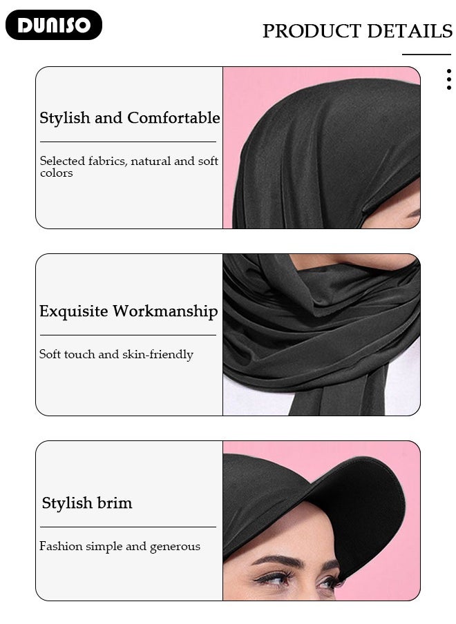 DUNISO Hijab with Hat,Lightweight Hijab Headscarf for Women Adjustable Soft Long Under Scarf Baseball Caps with Undercap Islam Turban Wrap Muslim Fashion Solid Color Head Wraps  - Image 4