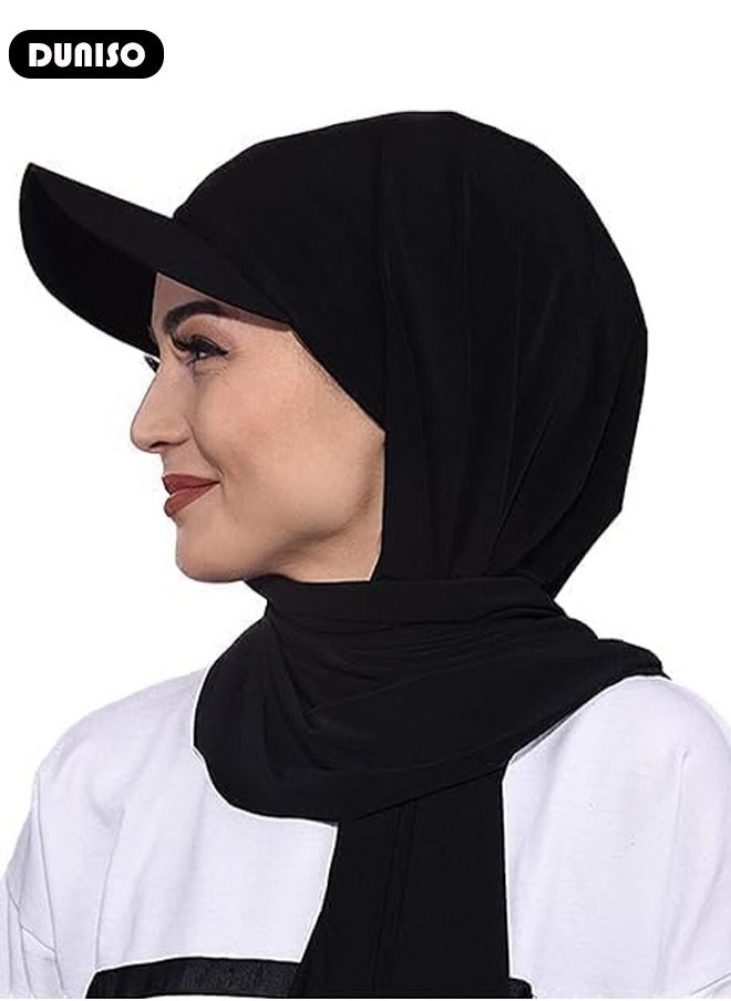 DUNISO Hijab with Hat,Lightweight Hijab Headscarf for Women Adjustable Soft Long Under Scarf Baseball Caps with Undercap Islam Turban Wrap Muslim Fashion Solid Color Head Wraps  - Image 5