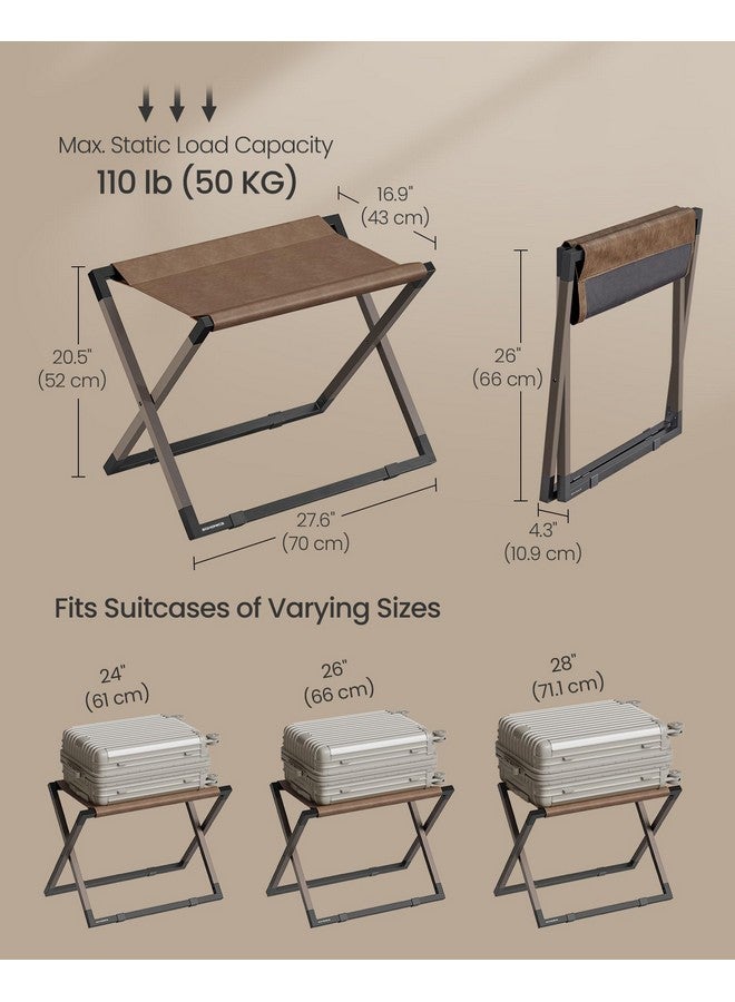 SONGMICS SONGMICS Luggage Rack, Foldable Suitcase Stand, Metal Luggage Holder, Synthetic Leather, Easy to Assemble, for Guest Room, Hotel, Bedroom, Walnut Brown and Ink Black URLR009K01 - Image 5