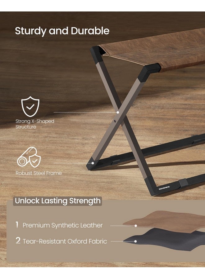SONGMICS SONGMICS Luggage Rack, Foldable Suitcase Stand, Metal Luggage Holder, Synthetic Leather, Easy to Assemble, for Guest Room, Hotel, Bedroom, Walnut Brown and Ink Black URLR009K01 - Image 4