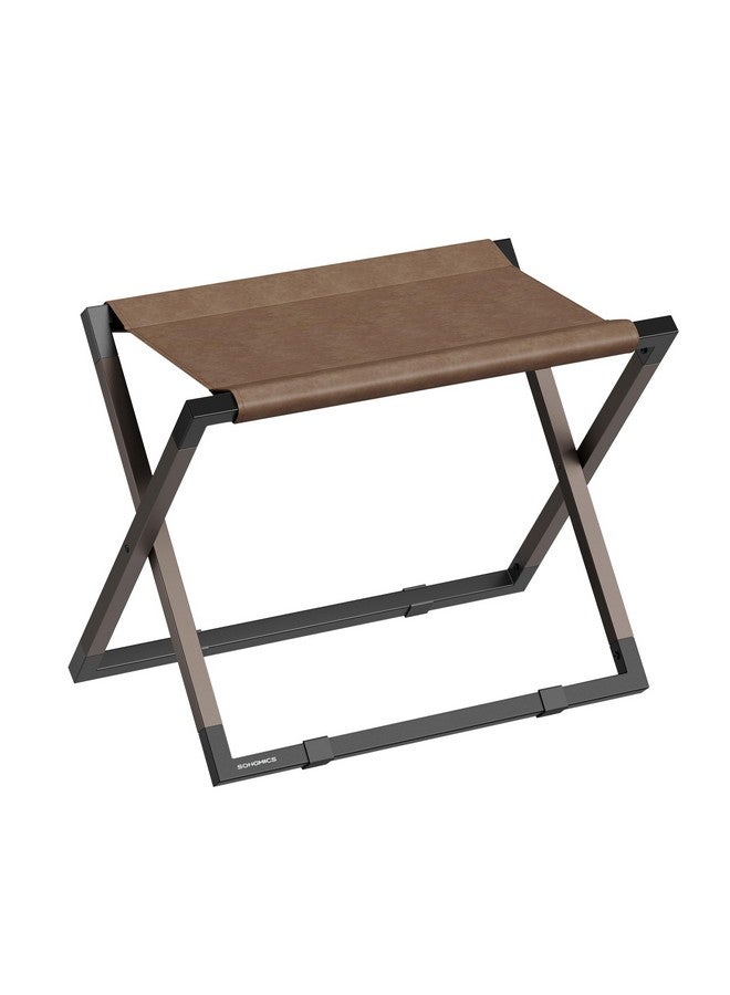 SONGMICS SONGMICS Luggage Rack, Foldable Suitcase Stand, Metal Luggage Holder, Synthetic Leather, Easy to Assemble, for Guest Room, Hotel, Bedroom, Walnut Brown and Ink Black URLR009K01 - Image 1