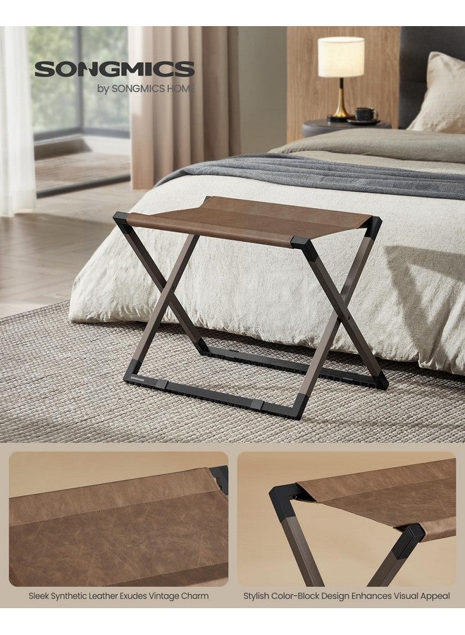 SONGMICS SONGMICS Luggage Rack, Foldable Suitcase Stand, Metal Luggage Holder, Synthetic Leather, Easy to Assemble, for Guest Room, Hotel, Bedroom, Walnut Brown and Ink Black URLR009K01 - Image 2