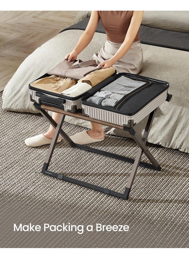 SONGMICS SONGMICS Luggage Rack, Foldable Suitcase Stand, Metal Luggage Holder, Synthetic Leather, Easy to Assemble, for Guest Room, Hotel, Bedroom, Walnut Brown and Ink Black URLR009K01 - Image 3