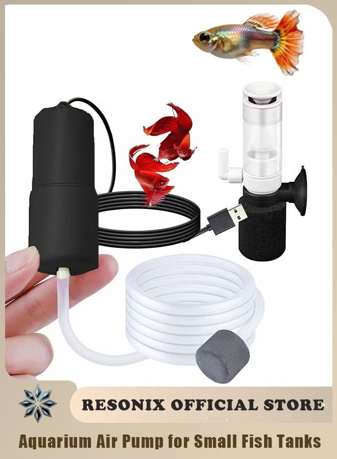 USB Aquarium Air Pump with Sponge Filter & Air Stone - Quiet Portable Oxygen Pump for Small & Nano Fish Tanks, Shrimp, Betta, Travel Use - Image 1