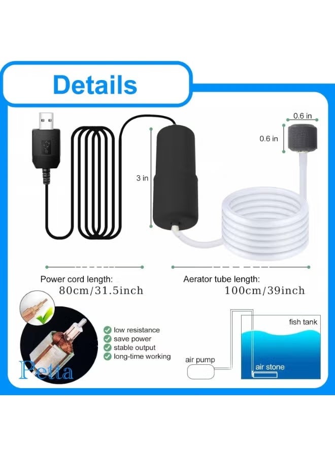 USB Aquarium Air Pump with Sponge Filter & Air Stone - Quiet Portable Oxygen Pump for Small & Nano Fish Tanks, Shrimp, Betta, Travel Use - Image 5