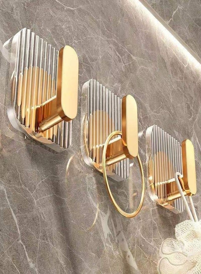 LEAWALL خطافات جدارية لاصقة شديدة التحمل من LEAWALL، خطافات ذهبية ذاتية اللصق مقاومة للماء للحمام والمطبخ، خطافات لتعليق المناشف والحقائب والمفاتيح والإكسسوارات، مجموعة خطافات جدارية بدون حفر (4 قطع) - Image 1