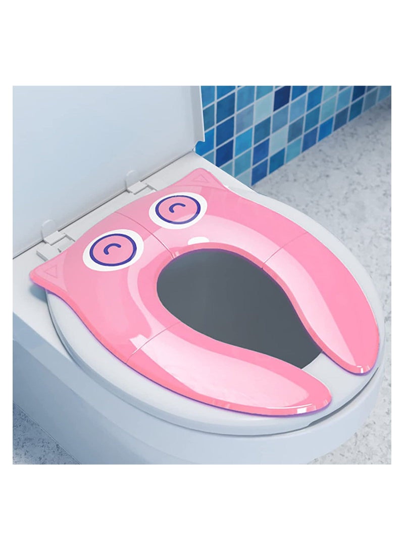 Captaintech Kids Toilet Seat Cover, Portable Potty Seat for Toddler Travel -  Foldable Non-Slip Suction Cups Potty Training Toilet Seat Cover Travel Potty for Boys Girls (Pink Owl) - Image 1