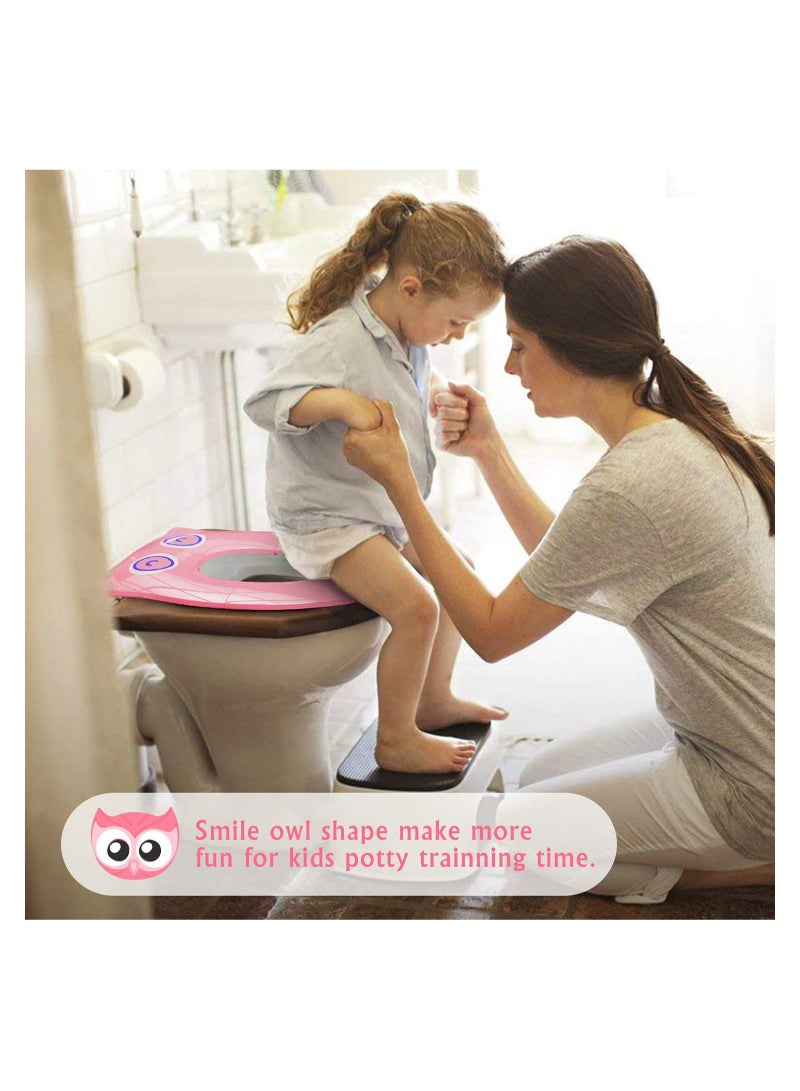 Captaintech Kids Toilet Seat Cover, Portable Potty Seat for Toddler Travel -  Foldable Non-Slip Suction Cups Potty Training Toilet Seat Cover Travel Potty for Boys Girls (Pink Owl) - Image 2