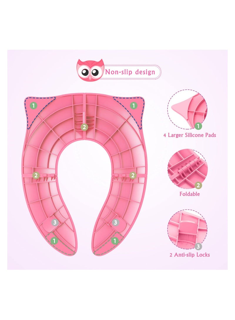 Captaintech Kids Toilet Seat Cover, Portable Potty Seat for Toddler Travel -  Foldable Non-Slip Suction Cups Potty Training Toilet Seat Cover Travel Potty for Boys Girls (Pink Owl) - Image 5