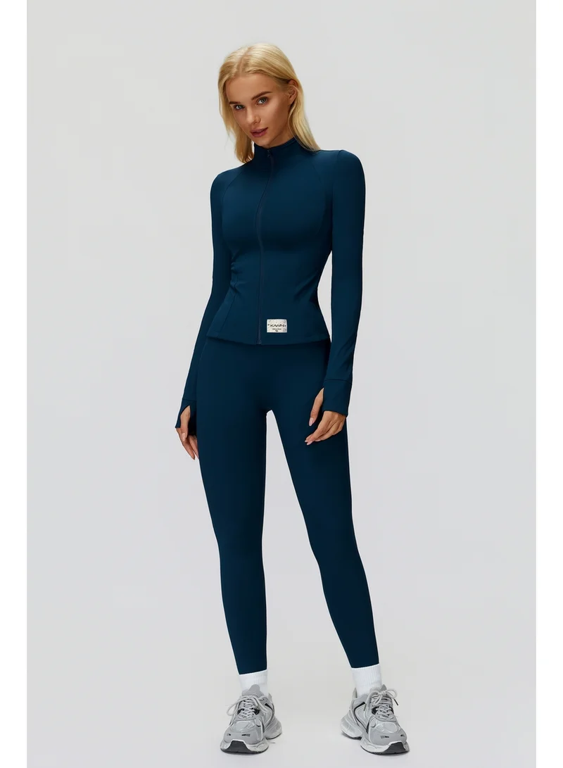 KAWN.YOGA Midnight-Blue Fitted High-Neck Jacket for Women | Best Price UAE
