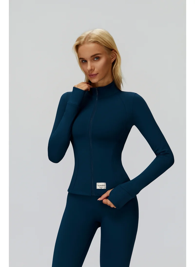 KAWN.YOGA Midnight-Blue Fitted High-Neck Jacket for Women | Best Price UAE