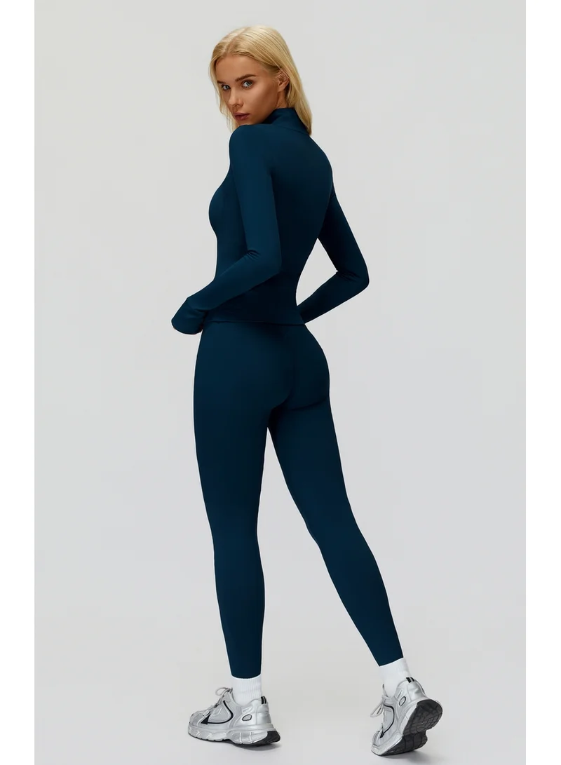 KAWN.YOGA Midnight-Blue Fitted High-Neck Jacket for Women | Best Price UAE