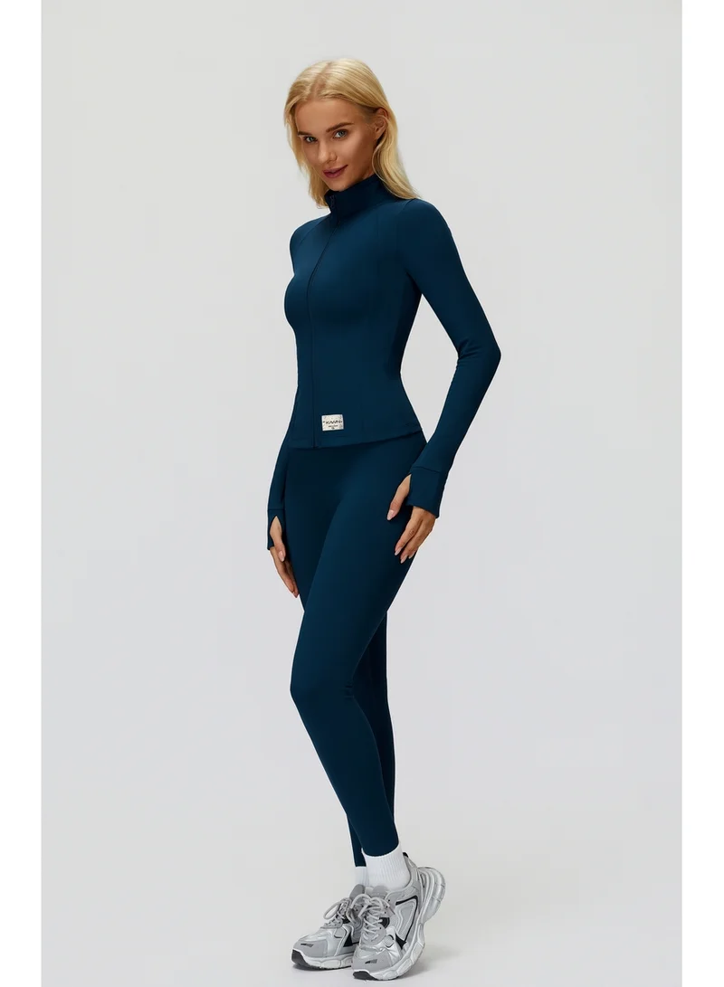 KAWN.YOGA Midnight-Blue Fitted High-Neck Jacket for Women | Best Price UAE
