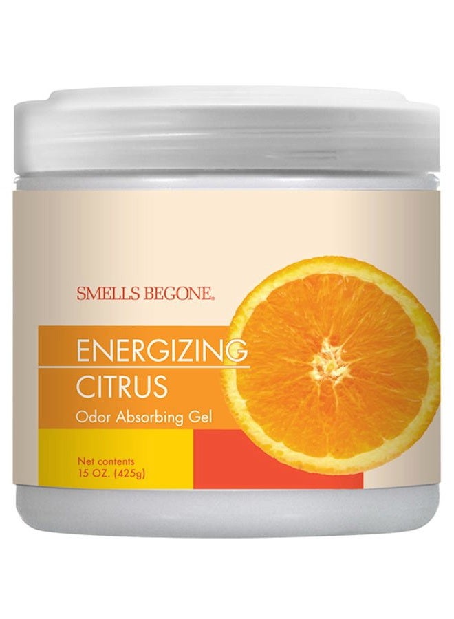 Smells Begone Air Freshener Odor Absorber Gel - Absorbs Odor from Bathrooms, Cars, Pet Areas, Boats & RVs - Made with Essential Oils - Energizing Citrus Scent - 15 Ounce - Image 1