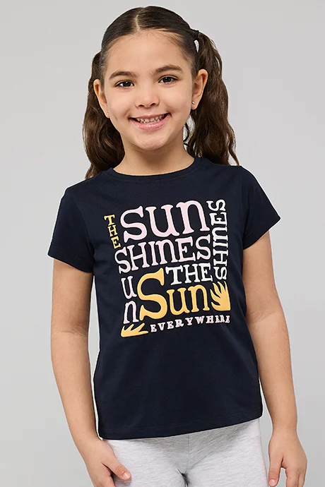 أر أند بي Printed T-Shirt with Crew Neck and Short Sleeves