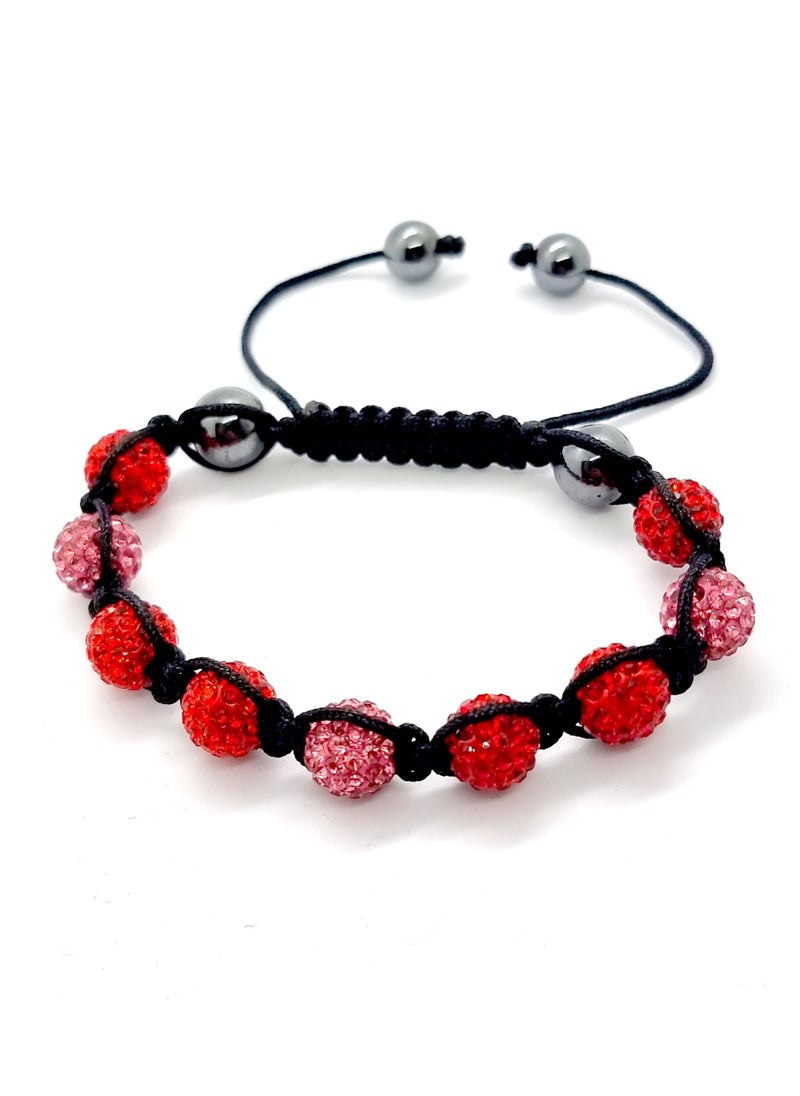 Shamballa Bracelet with 9 Crystal Disco Ball Beads and Adjustable Cord String