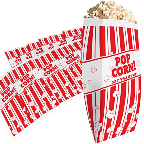 Avant Grub Leak-proof, Grease Resistant Popcorn Bags 50 Pack. Tear Resistant, Single Serving 2oz Paper Sleeves in Nostalgic Red/White Design. Great Movie Theme Party Supplies, Retro Carnivals & Fundraisers - Image 1
