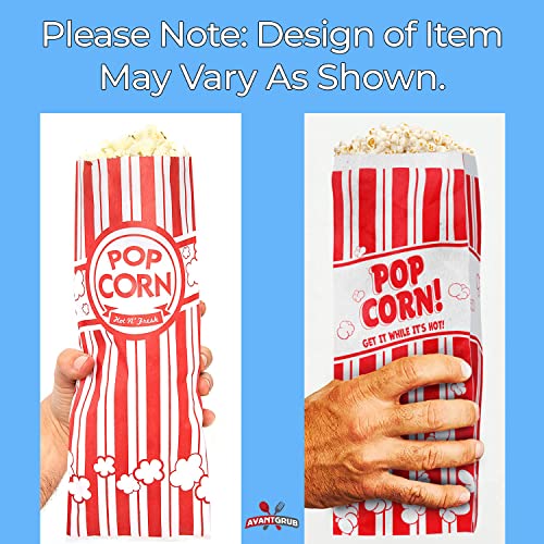 Avant Grub Leak-proof, Grease Resistant Popcorn Bags 50 Pack. Tear Resistant, Single Serving 2oz Paper Sleeves in Nostalgic Red/White Design. Great Movie Theme Party Supplies, Retro Carnivals & Fundraisers - Image 3