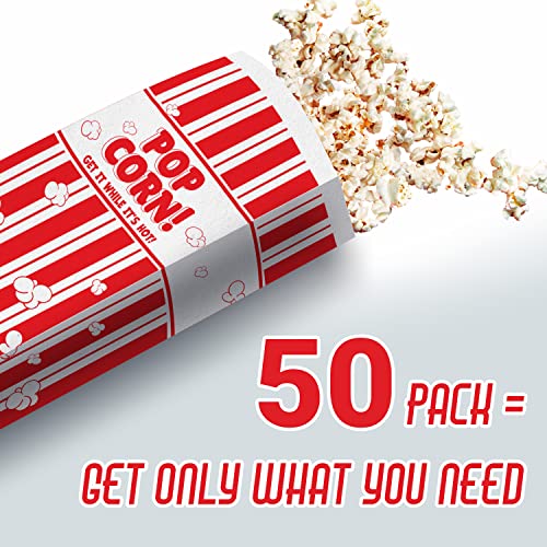 Avant Grub Leak-proof, Grease Resistant Popcorn Bags 50 Pack. Tear Resistant, Single Serving 2oz Paper Sleeves in Nostalgic Red/White Design. Great Movie Theme Party Supplies, Retro Carnivals & Fundraisers - Image 4