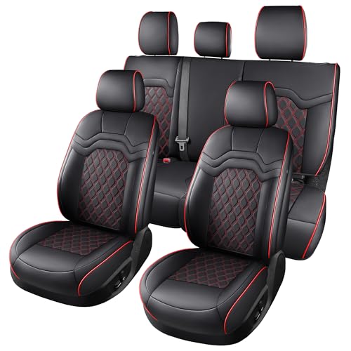 Huidasource Silverado Seat Covers, Sierra Seat Covers, Truck Seat Cover for Chevy Silverado/GMC 1500 2007-2013&2019-2026, 2500HD 3500HD 2020-2026 Crew Double Extended Cab Nappa Leather (Full Set/Red) - Image 1