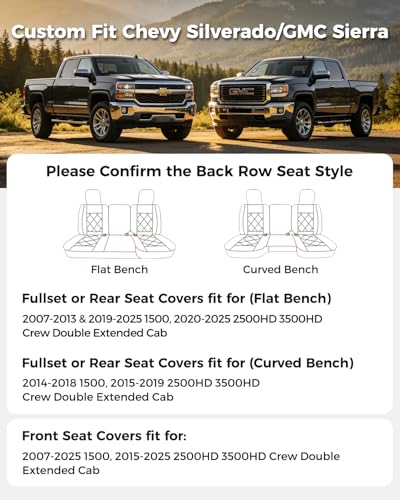 Huidasource Silverado Seat Covers, Sierra Seat Covers, Truck Seat Cover for Chevy Silverado/GMC 1500 2007-2013&2019-2026, 2500HD 3500HD 2020-2026 Crew Double Extended Cab Nappa Leather (Full Set/Red) - Image 2